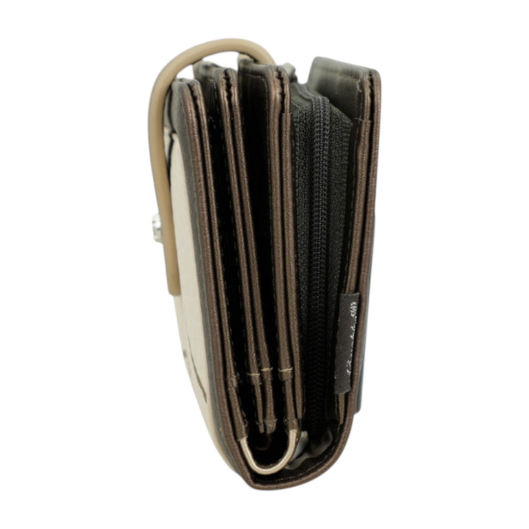 ada-shoes.ro Anekke beige faux leather wallet side view showing zipper compartment and snap closure