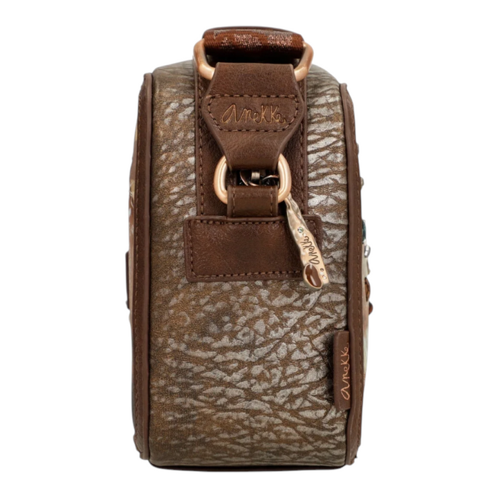 ada-shoes.ro Anekke casual brown faux leather crossbody bag with textured finish and metallic zipper detail