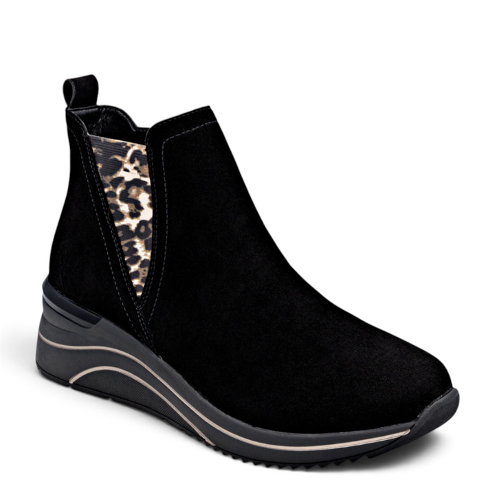 ada-shoes.ro Remonte black suede sneaker boots with leopard print elastic side panel and sporty platform sole