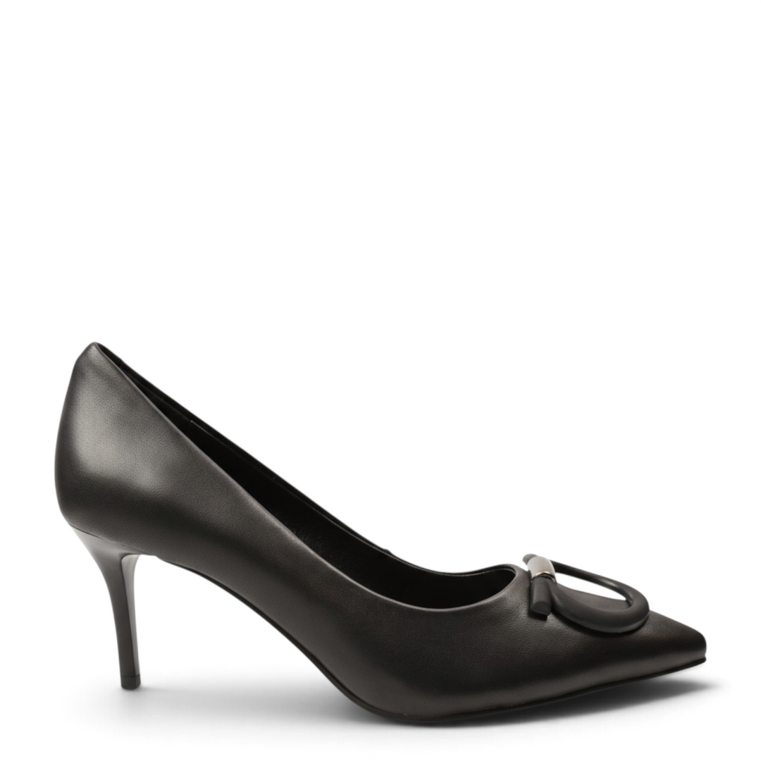ada-shoes.ro Epica black leather stiletto pumps with a pointed toe and decorative buckle detail