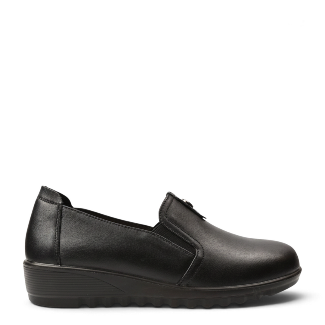 ada-shoes.ro Pass Collection black casual slip-on shoes with wedge heel and elastic side panels