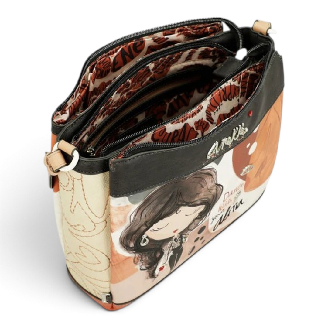 ada-shoes.ro Anekke Alma crossbody bag with triple zip compartments, featuring terracotta and beige faux leather.
