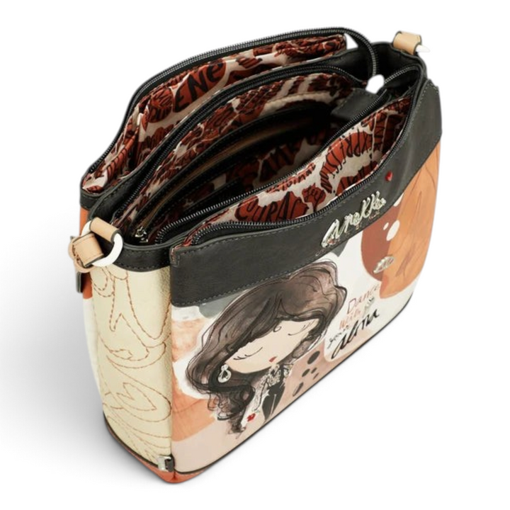 ada-shoes.ro Anekke Alma crossbody bag with triple zip compartments, featuring terracotta and beige faux leather.