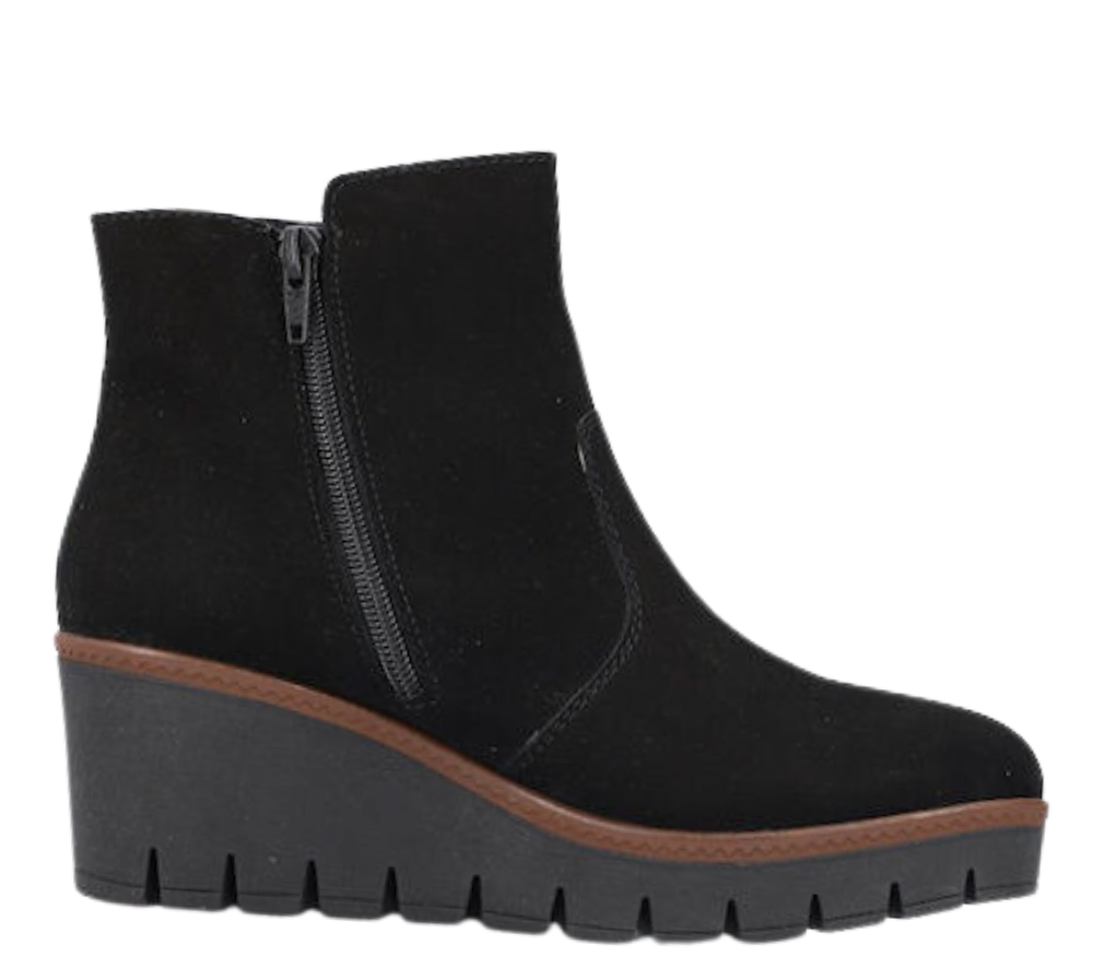 Ghete casual, dama, RIEKER, Y5065-00 negru, piele intoarsa