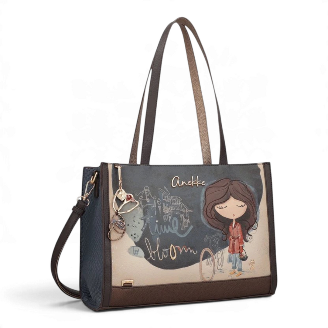 ada-shoes.ro Anekke Bloom shopper bag in beige and brown faux leather with artistic print and gold metal details