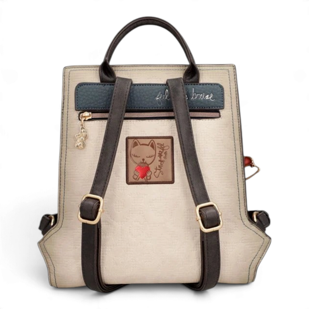 ada-shoes.ro Anekke Bloom backpack in beige and brown faux leather with back zipper pocket and adjustable straps