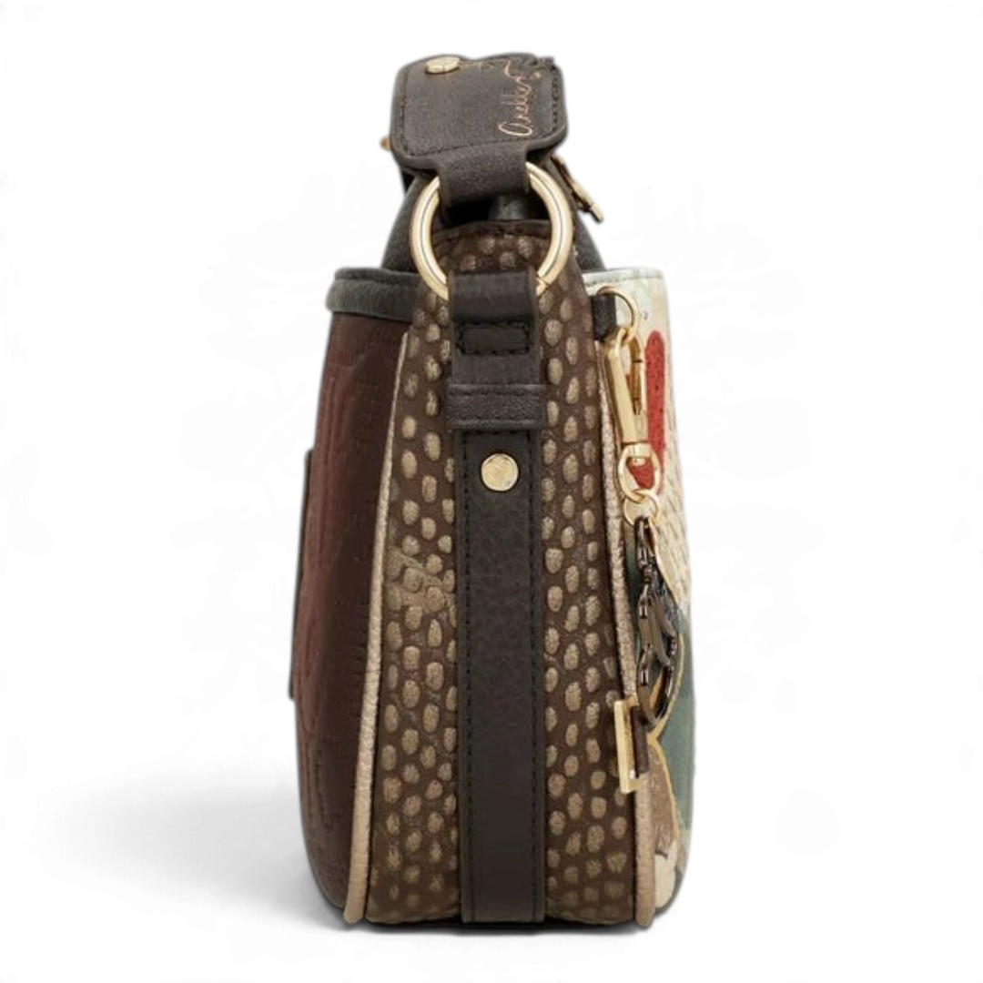 ada-shoes.ro Anekke Core crossbody bag in brown and bordeaux with textured side panels and gold metal hardware