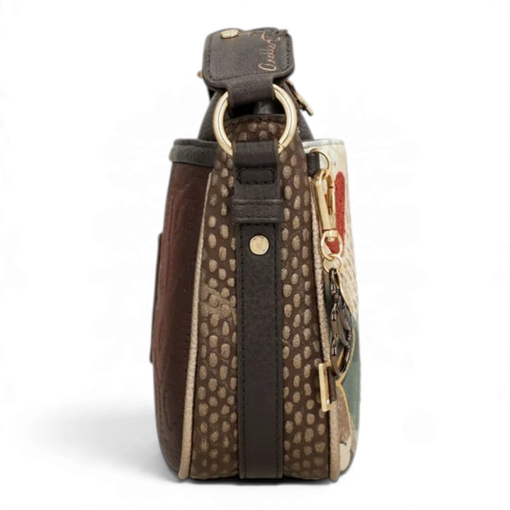 ada-shoes.ro Anekke Core crossbody bag in brown and bordeaux with textured side panels and gold metal hardware