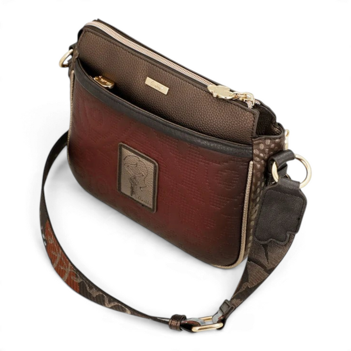 ada-shoes.ro Anekke Core crossbody bag in bordeaux and brown with embroidered floral details and jacquard strap