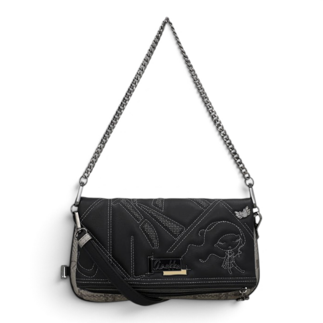 ada-shoes.ro Anekke Iron crossbody bag in black with a decorative metal chain strap and unique embroidered design