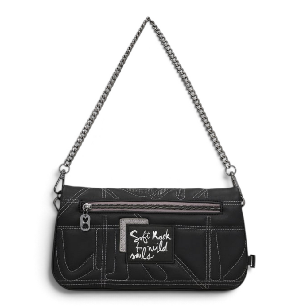 ada-shoes.ro Anekke Iron black crossbody bag with decorative metal chain strap and embroidered text detail