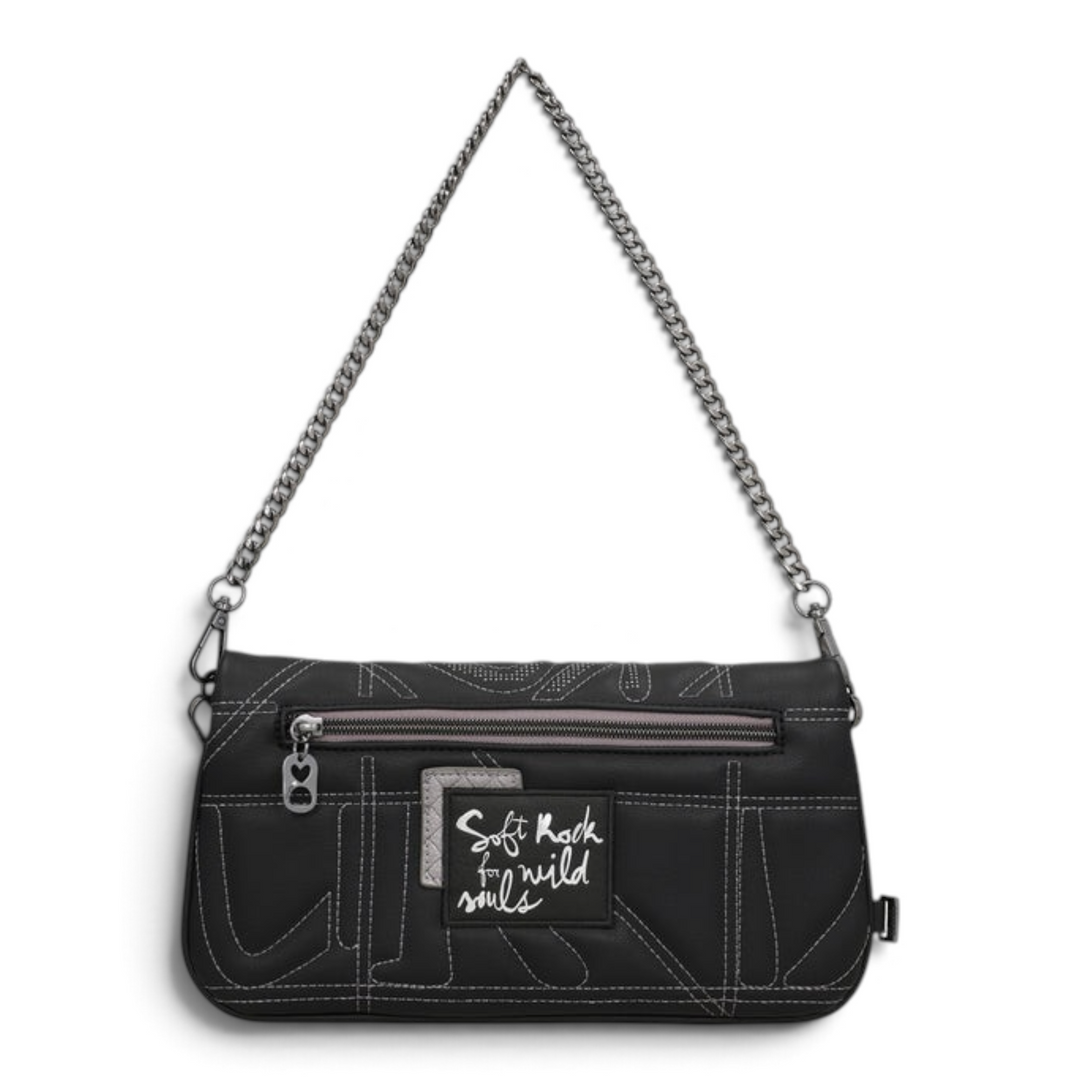 ada-shoes.ro Anekke Iron black crossbody bag with decorative metal chain strap and embroidered text detail