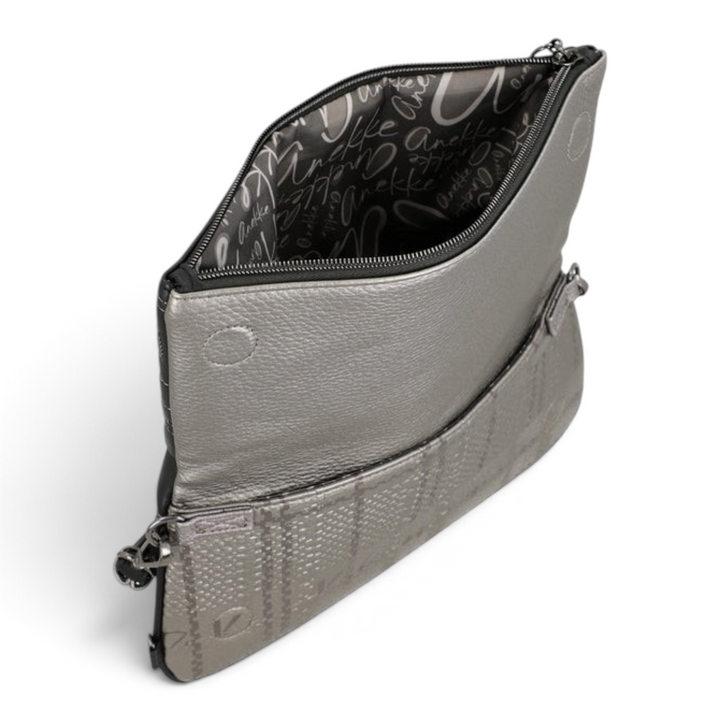 ada-shoes.ro Anekke Iron crossbody bag in metallic grey with a zippered main compartment and branded interior lining