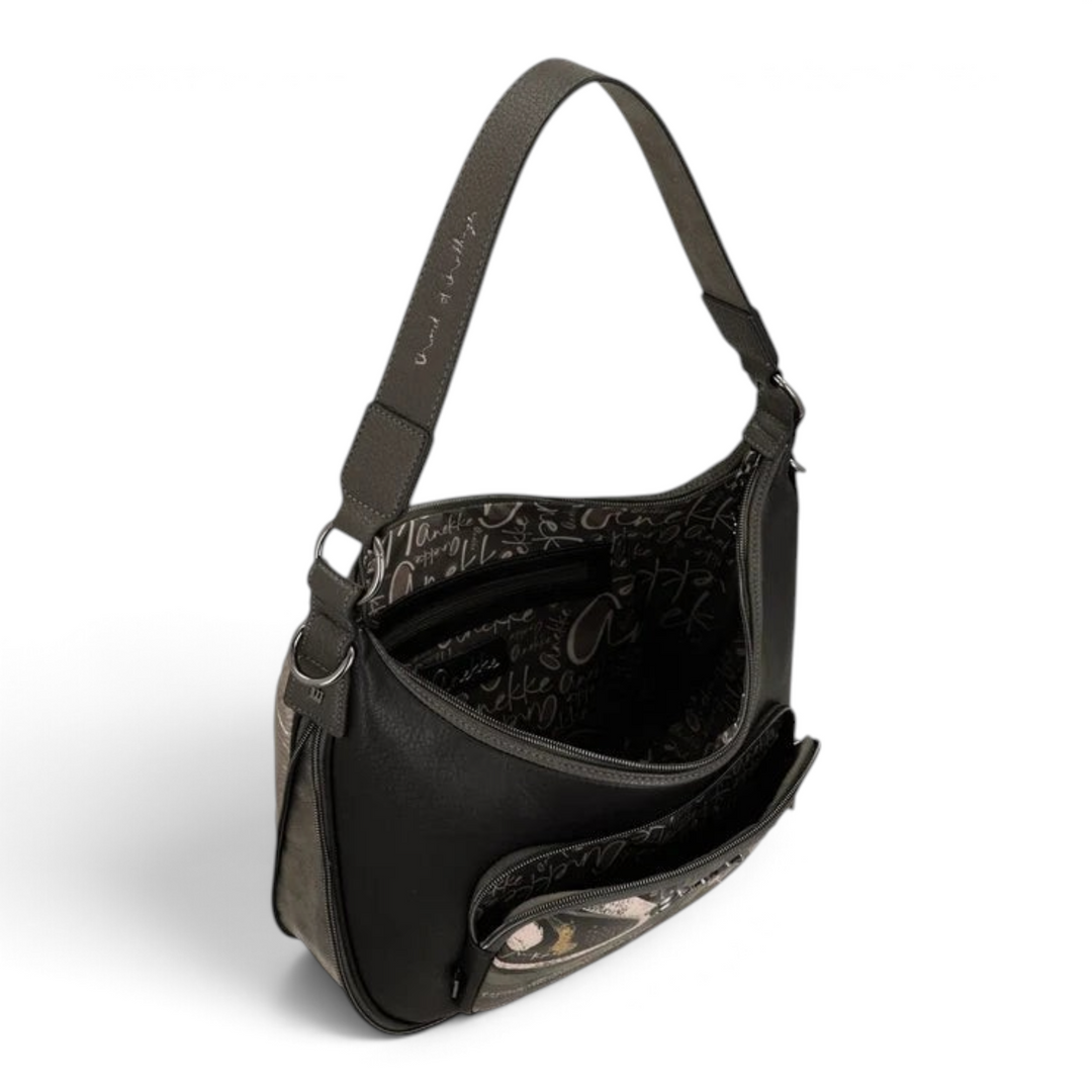 ada-shoes.ro Anekke hobo shoulder bag in black and grey faux leather with a spacious interior and front pocket