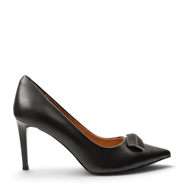 ada-shoes.ro Epica black leather stiletto pumps with a pointed toe and decorative metallic detail