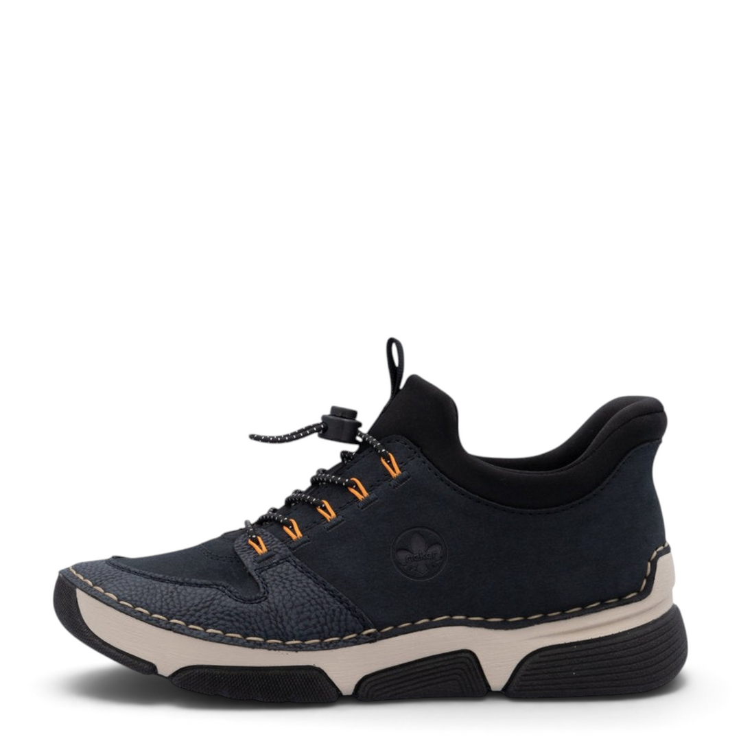 ada-shoes.ro Rieker navy blue casual slip-on shoes with elastic laces and comfortable RIRICON wedge sole