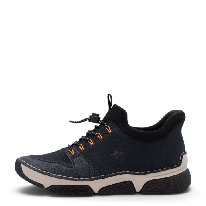 ada-shoes.ro Rieker navy blue casual slip-on shoes with elastic laces and comfortable RIRICON wedge sole