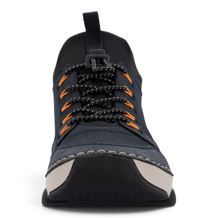 ada-shoes.ro Rieker navy blue casual slip-on boots with elastic laces and comfortable RIRICON wedge sole