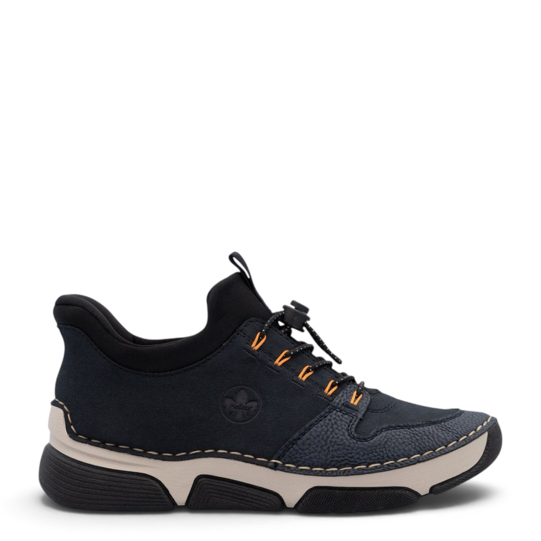 ada-shoes.ro Rieker navy blue casual women's sneakers with slip-on design, textured synthetic leather, and wedge sole