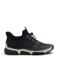 ada-shoes.ro Rieker navy blue casual women's sneakers with slip-on design, textured synthetic leather, and wedge sole