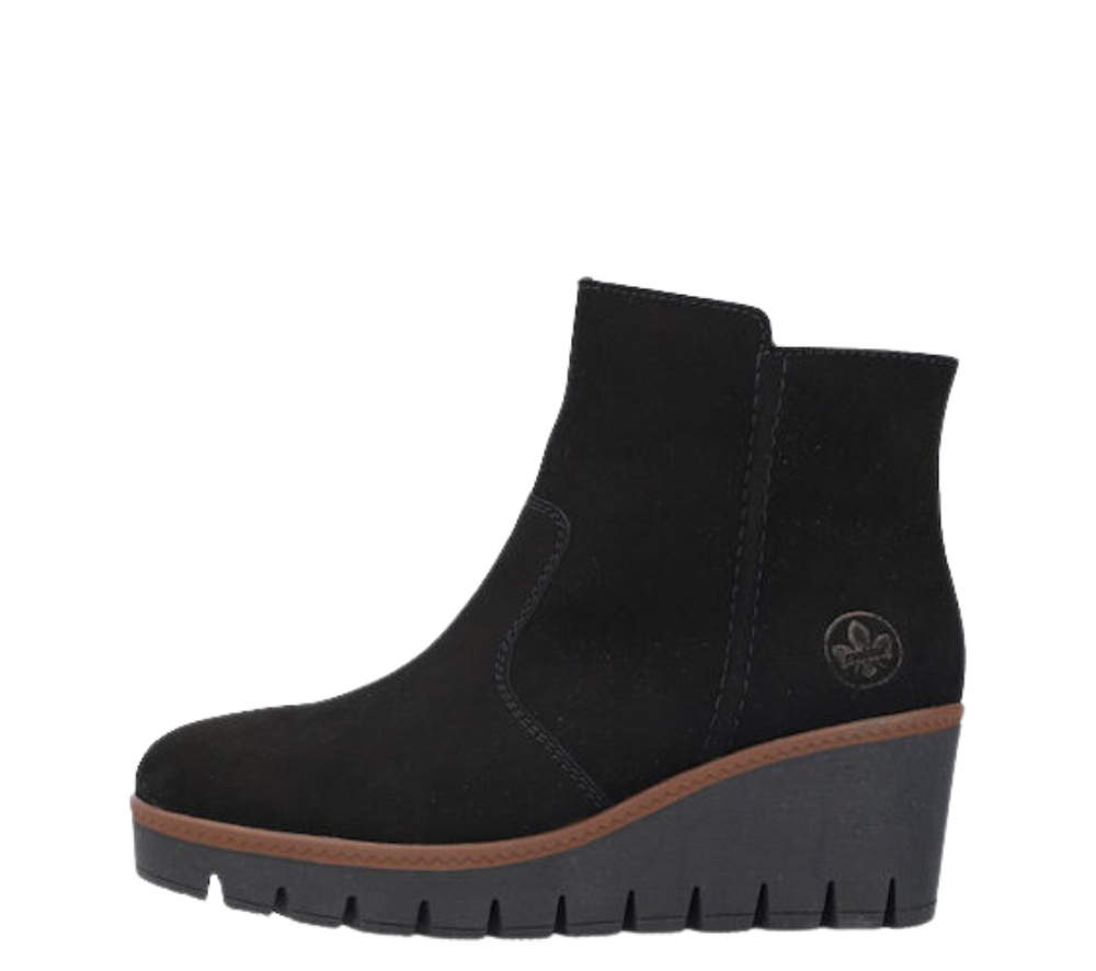 Ghete casual, dama, RIEKER, Y5065-00 negru, piele intoarsa