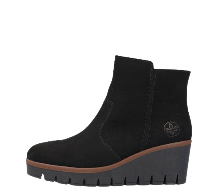 Ghete casual, dama, RIEKER, Y5065-00 negru, piele intoarsa