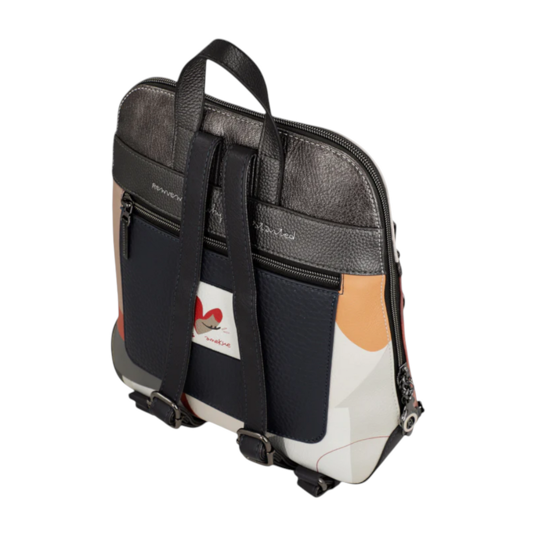 ada-shoes.ro Anekke casual backpack in brown and multi-colored faux leather with zipper closure and adjustable straps