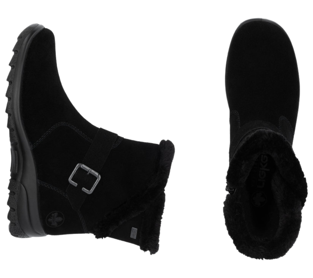 Ghete casual, dama, RIEKER, L7179-00 negru, piele intoarsa