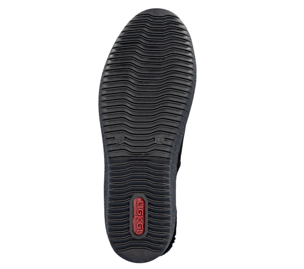 Ghete casual, dama, RIEKER, Y4456-00 negru, piele intoarsa