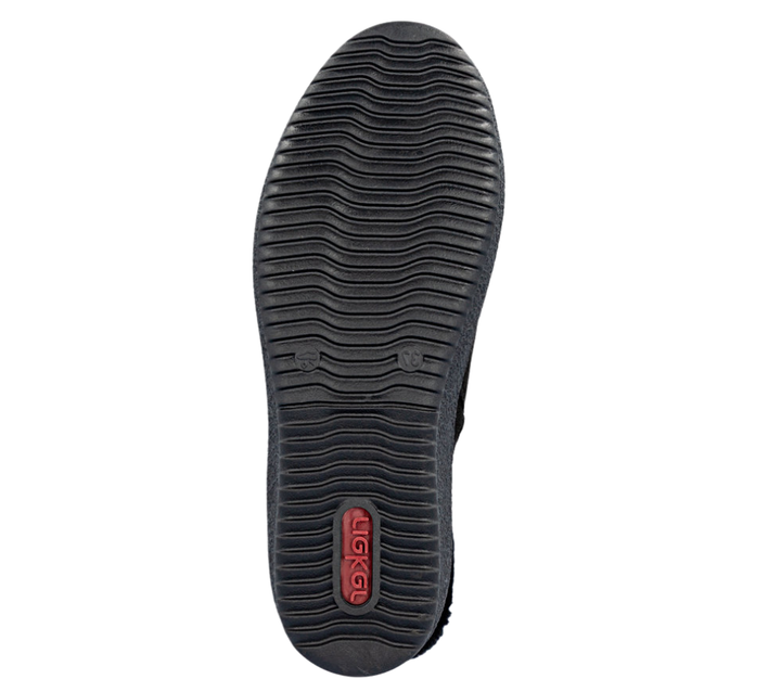 Ghete casual, dama, RIEKER, Y4456-00 negru, piele intoarsa