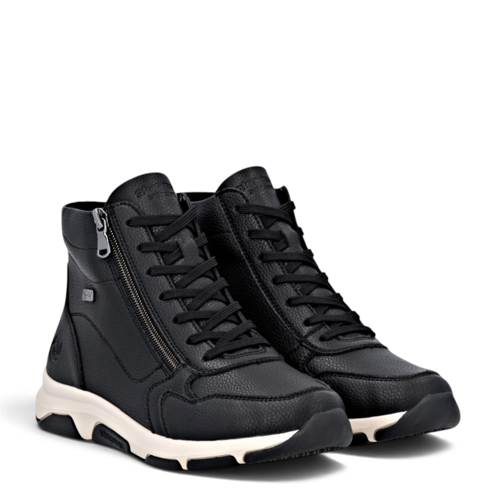 ada-shoes.ro Remonte black leather high-top sneakers with side zipper and cushioned sole for women