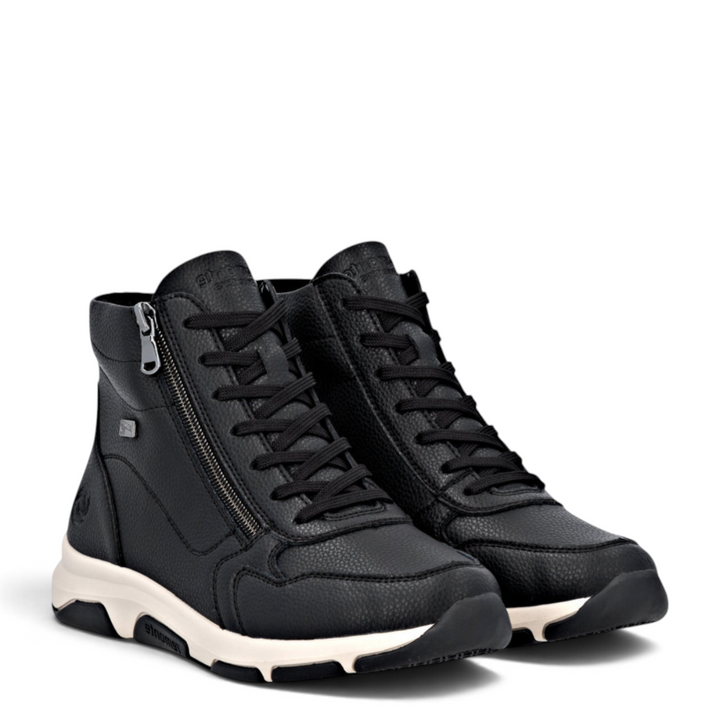 ada-shoes.ro Remonte black leather high-top sneakers with side zipper and cushioned sole for women