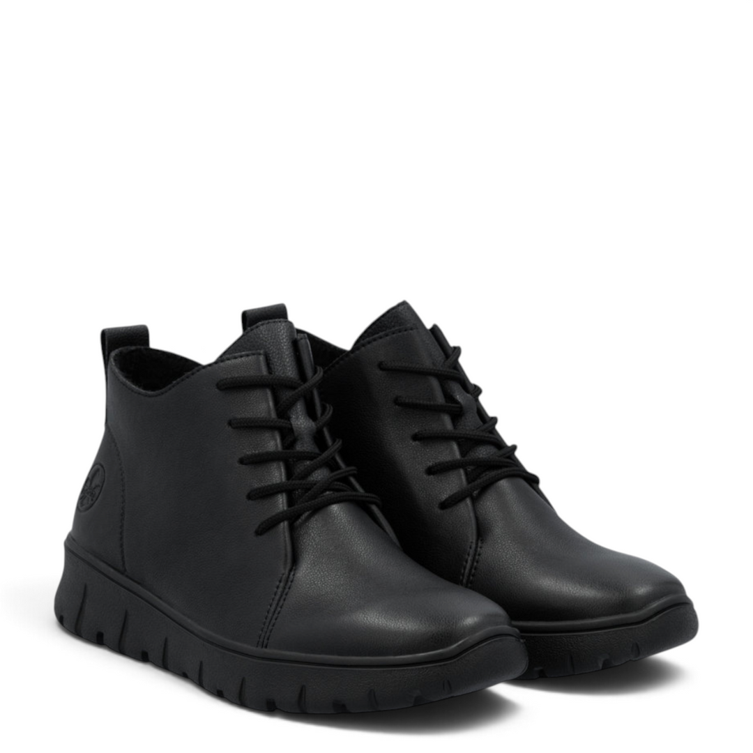 ada-shoes.ro Rieker black leather casual ankle boots with lace-up closure and flexible antistress soles