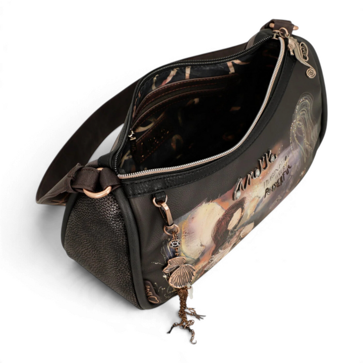 ada-shoes.ro Anekke Dreamverse crossbody bag in metallic brown and anthracite with artistic print and vintage charm