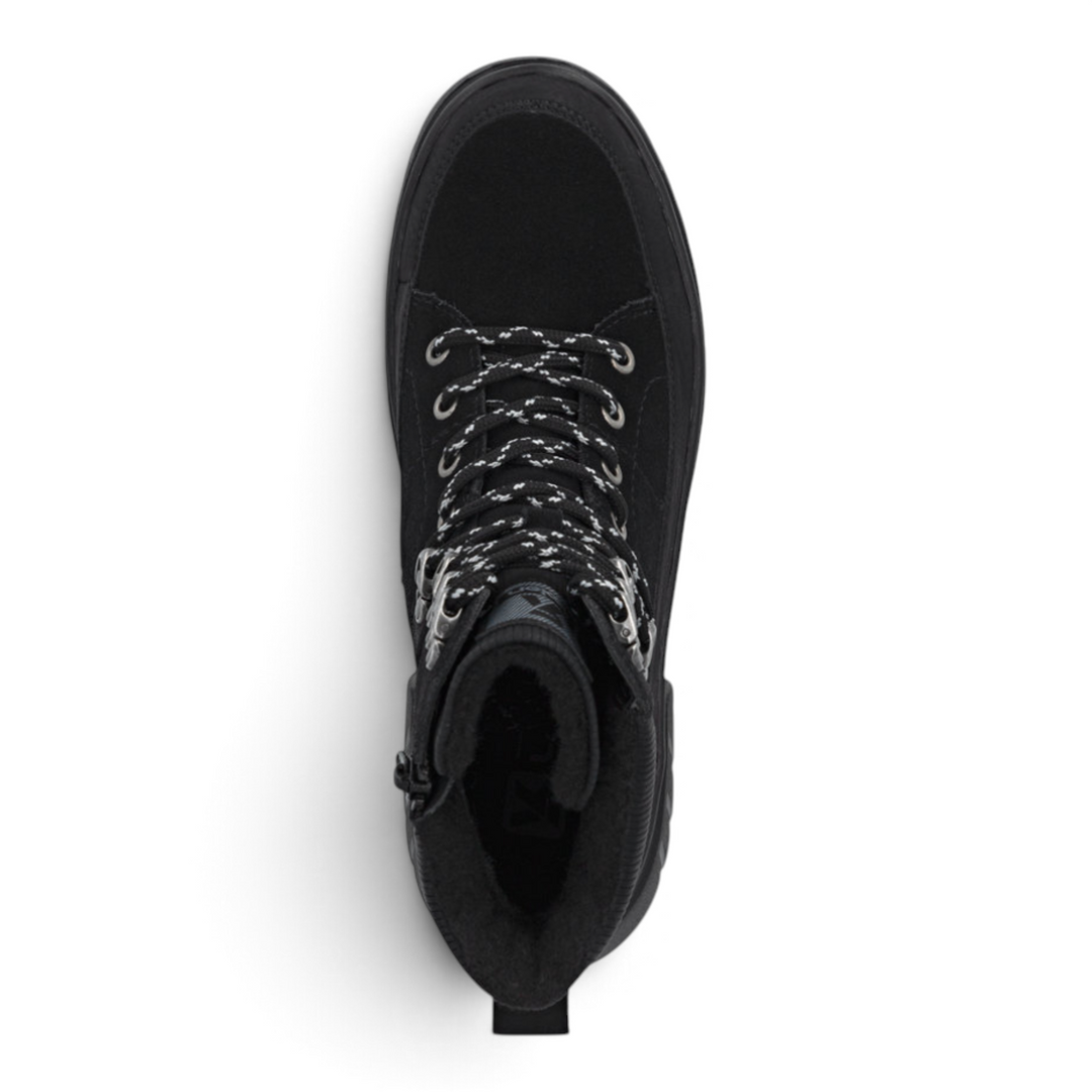 ada-shoes.ro Rieker black casual ankle boots with Rieker Tex waterproof finish, lace-up front, and side zipper