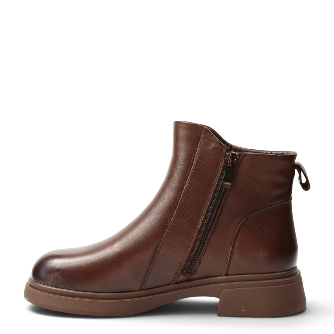 ada-shoes.ro brown leather ankle boots with side zipper and chunky sole