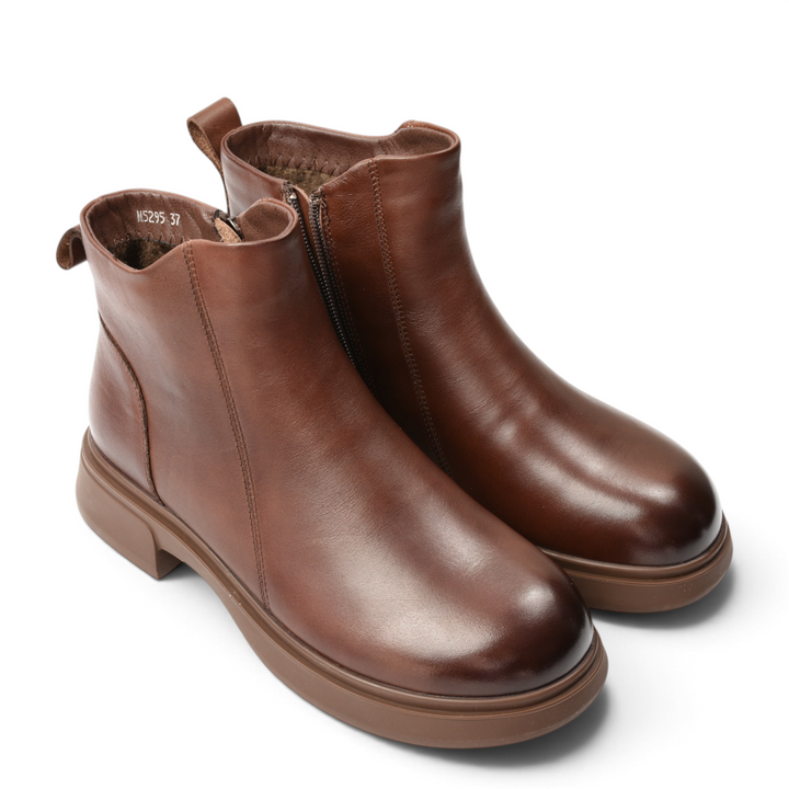 ada-shoes.ro brown leather ankle boots with side zippers and a thick rubber sole for women