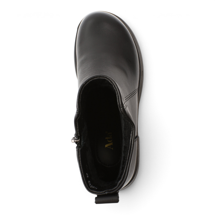 ada-shoes.ro black leather ankle boot with side zipper and warm lining, viewed from above