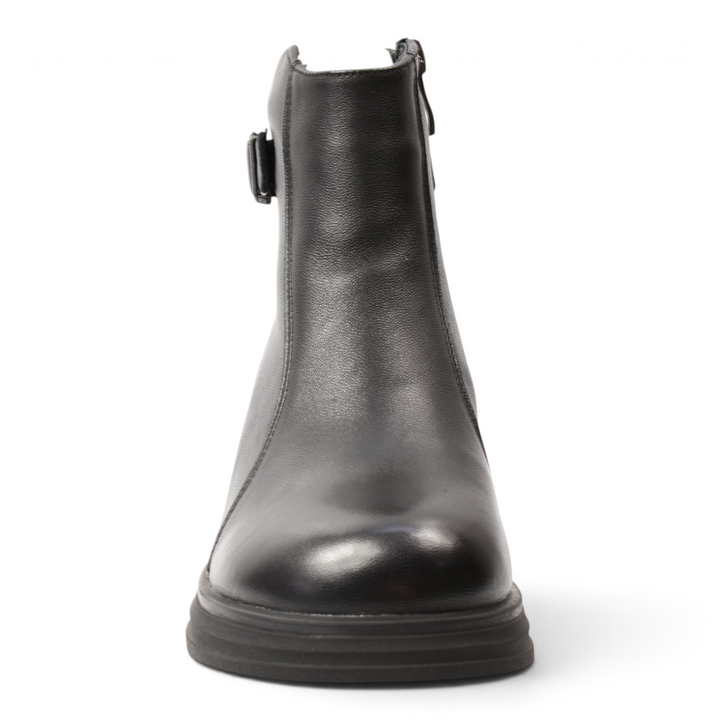 ada-shoes.ro black leather ankle boots with side buckle detail and zipper closure