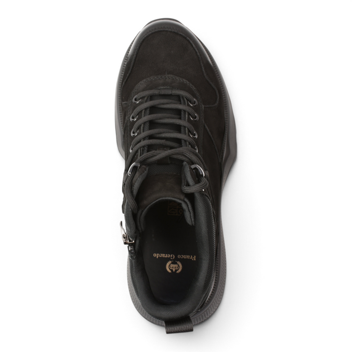 ada-shoes.ro Franco Gerardo Ghete 5360-N black suede lace-up sneakers with a thick sole and side zipper detail