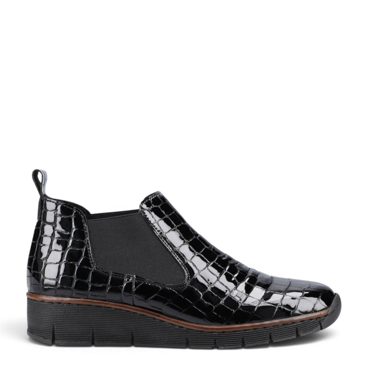 ada-shoes.ro Rieker black patent leather Chelsea boots with crocodile texture and comfortable Antistress platform sole