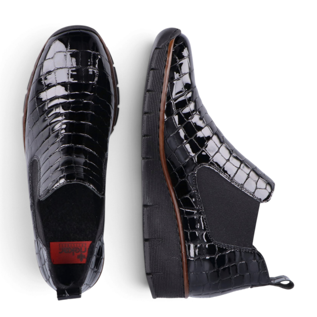 ada-shoes.ro Rieker Chelsea boots in black patent leather with crocodile texture and comfortable Antistress sole