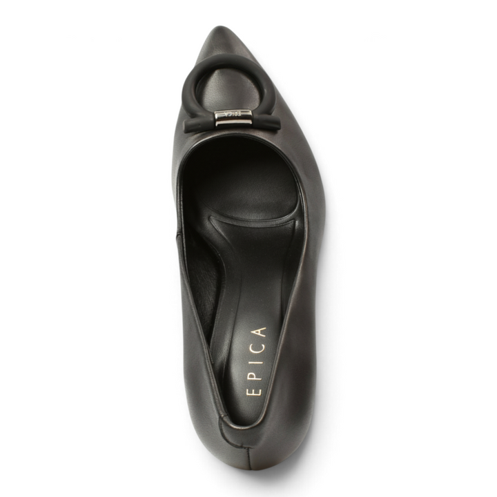 ada-shoes.ro Epica black leather stiletto pumps with a pointed toe and decorative buckle detail