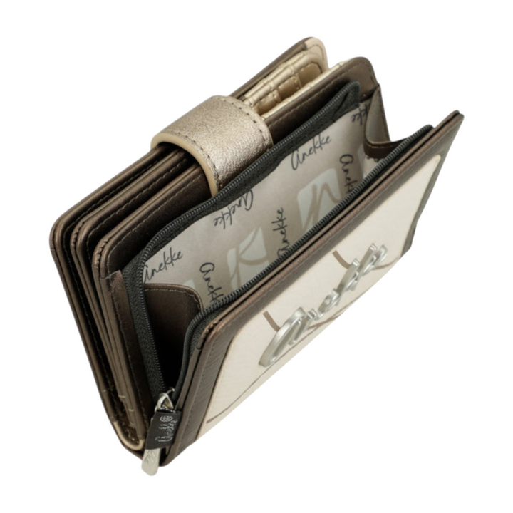 ada-shoes.ro Anekke beige faux leather wallet with a snap closure and zippered coin compartment