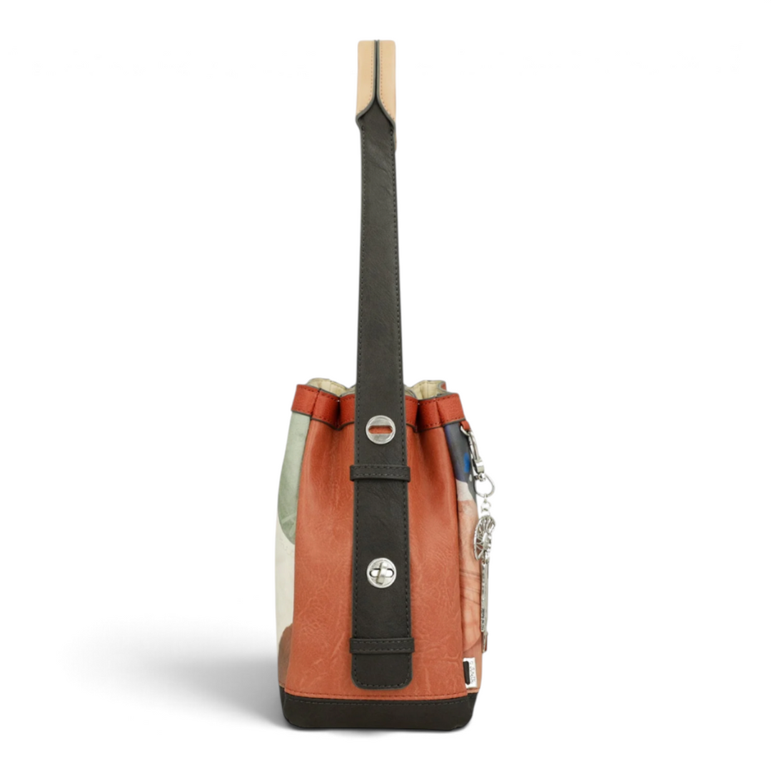 ada-shoes.ro Anekke shoulder bag in terracotta and beige faux leather with a side view showing the strap detail