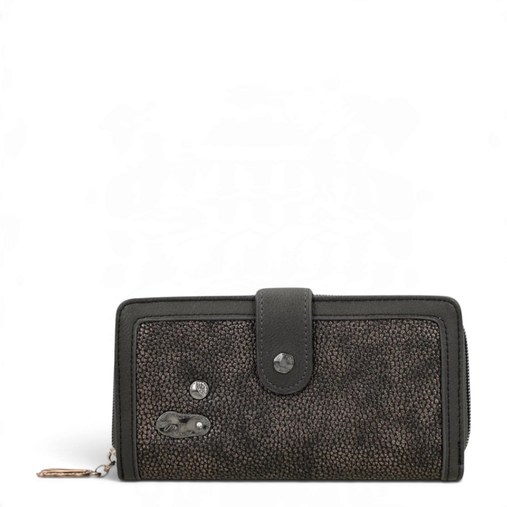 ada-shoes.ro Anekke casual wallet in brown and grey faux leather with textured finish, snap closure, and metal logo.