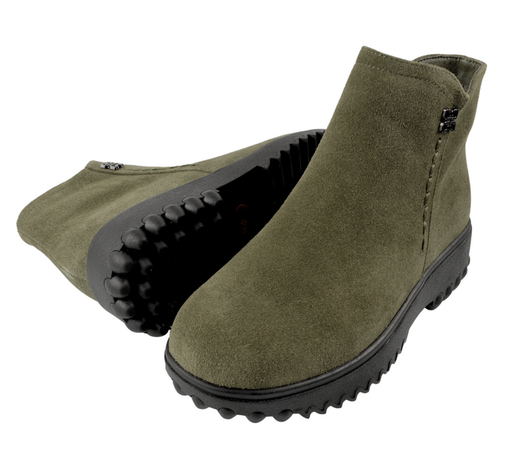 Ghete casual, dama, PASS COLLECTION, B09008 kaki, piele intoarsa