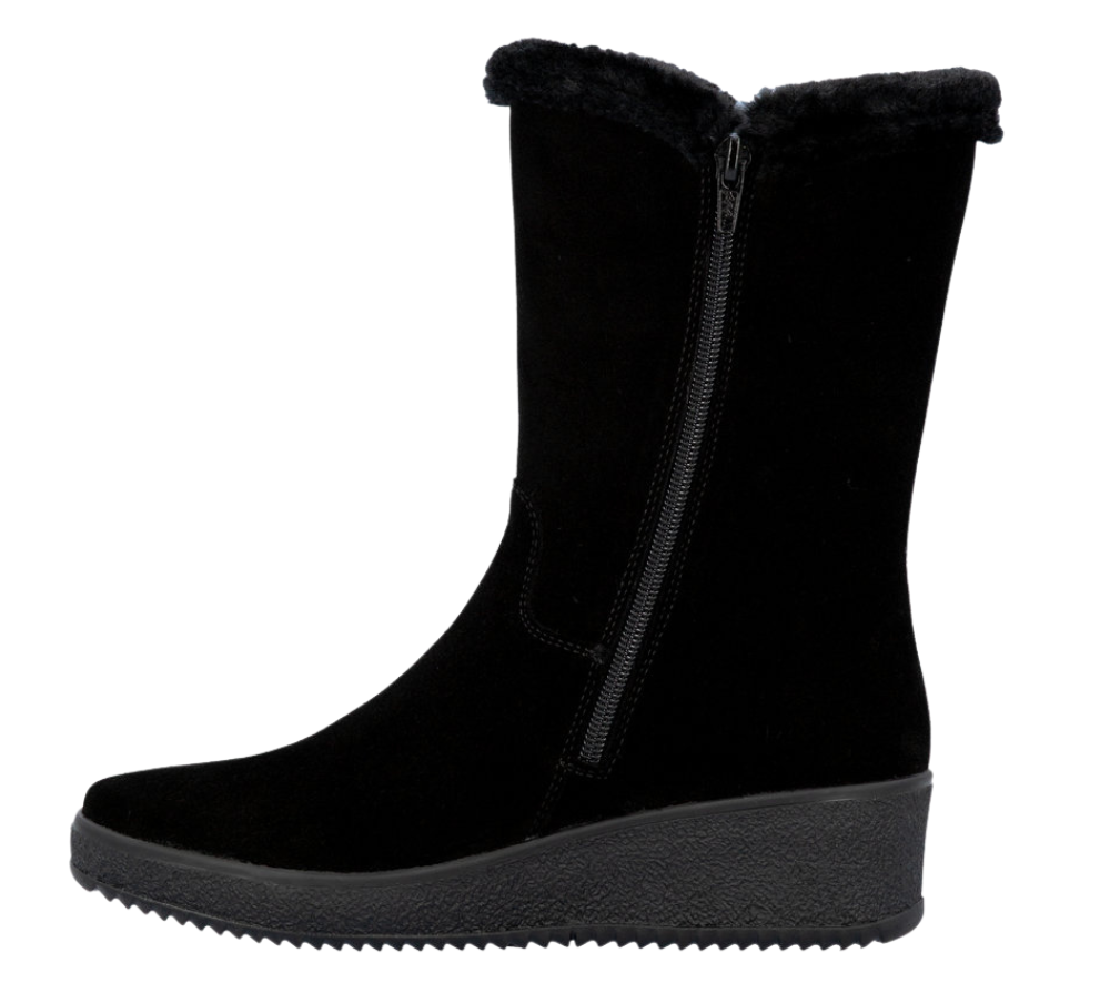 Ghete casual, dama, RIEKER, Y4456-00 negru, piele intoarsa