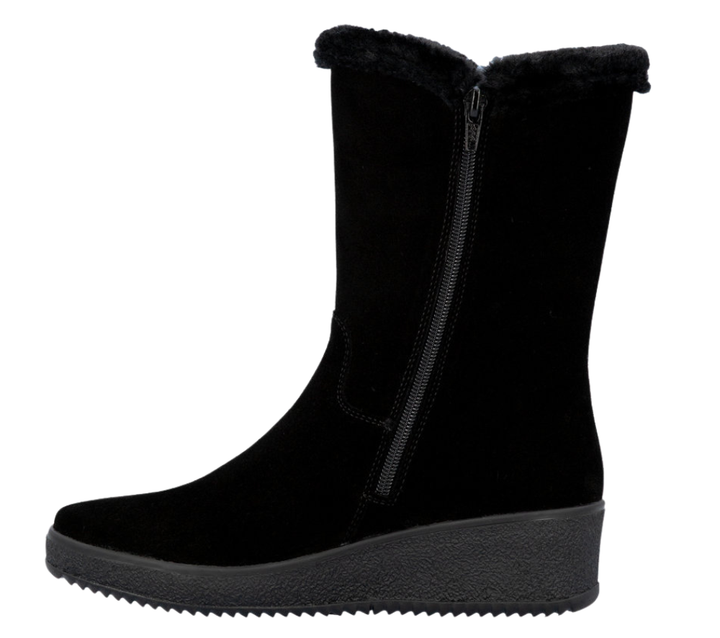 Ghete casual, dama, RIEKER, Y4456-00 negru, piele intoarsa