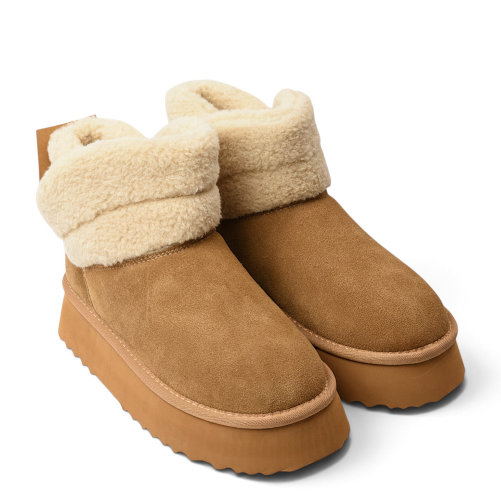 ada-shoes.ro brown water-resistant suede ankle boots with a cozy fluffy collar and thick platform sole